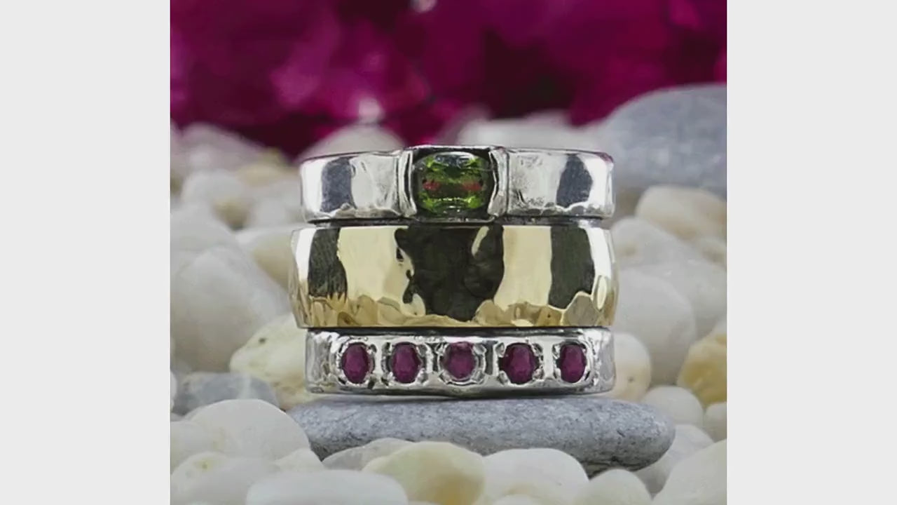 Zen Elegance: Handcrafted Tourmaline in Silver and Gold Spinner Ring