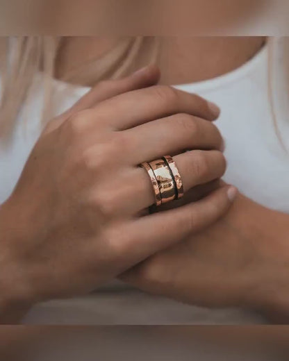 Handmade Mixed metal Spinner Ring Two Tone Solid 9 karat Yellow and Rose Gold And 925 Sterling Silver