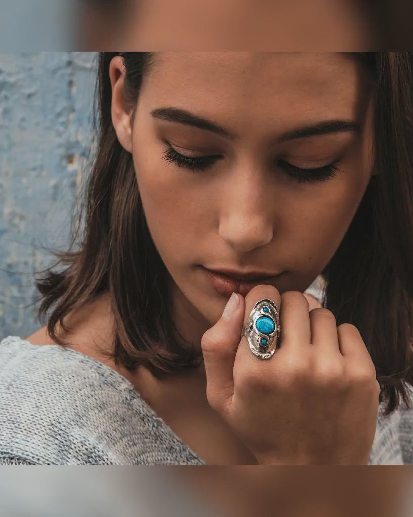 Handmade Blue Opal 925 Sterling Silver Statement Ring