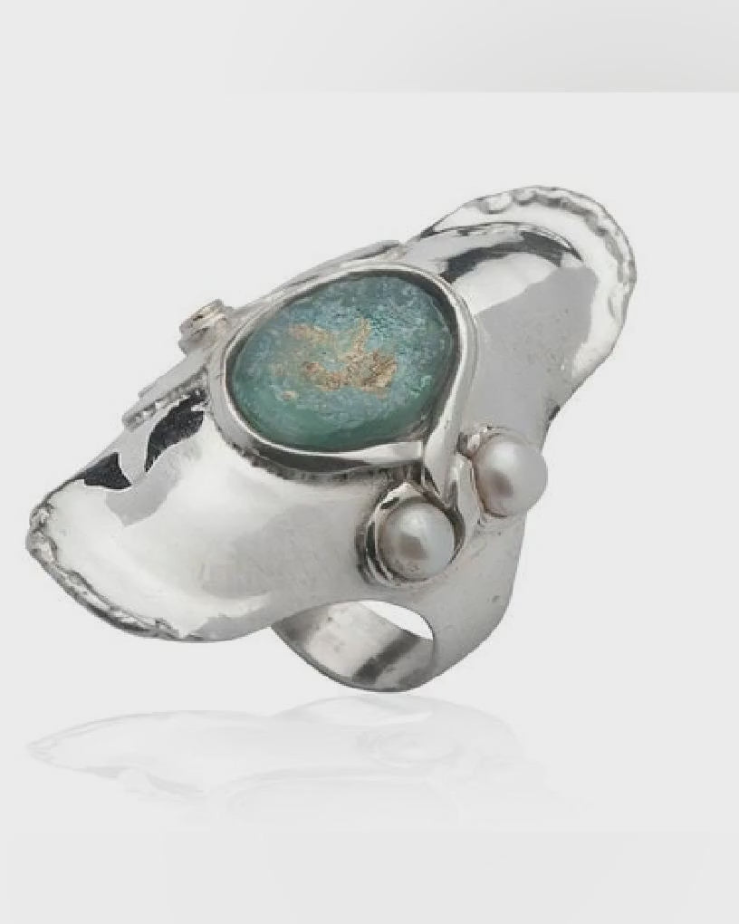 Mystic Heritage: Ancient Roman Glass Silver Statement Ring