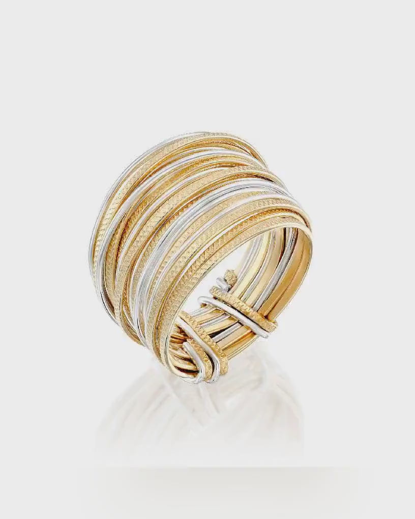 Handcrafted Two-Tone Wrap Ring, 14K Gold Filled &amp; 925 Sterling Silver, Bohemian Gypsy Ring,  Contemporary Design