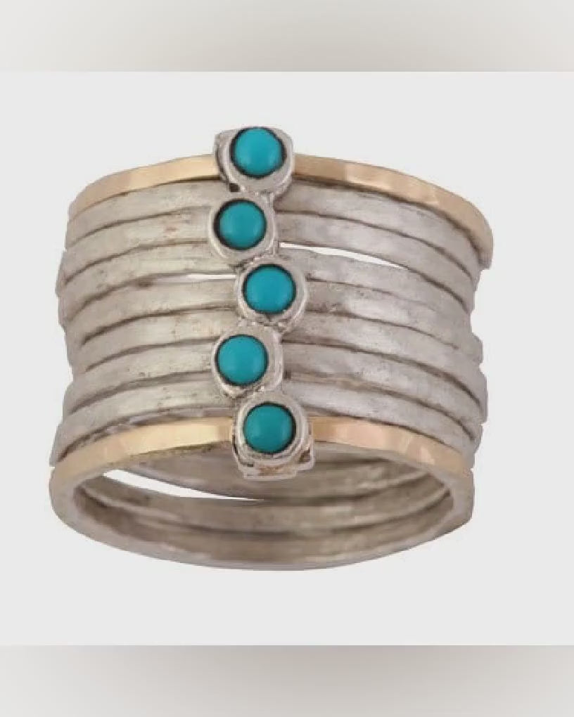 Turquoise Tranquility: Two tone Statement Stackable Ring Set