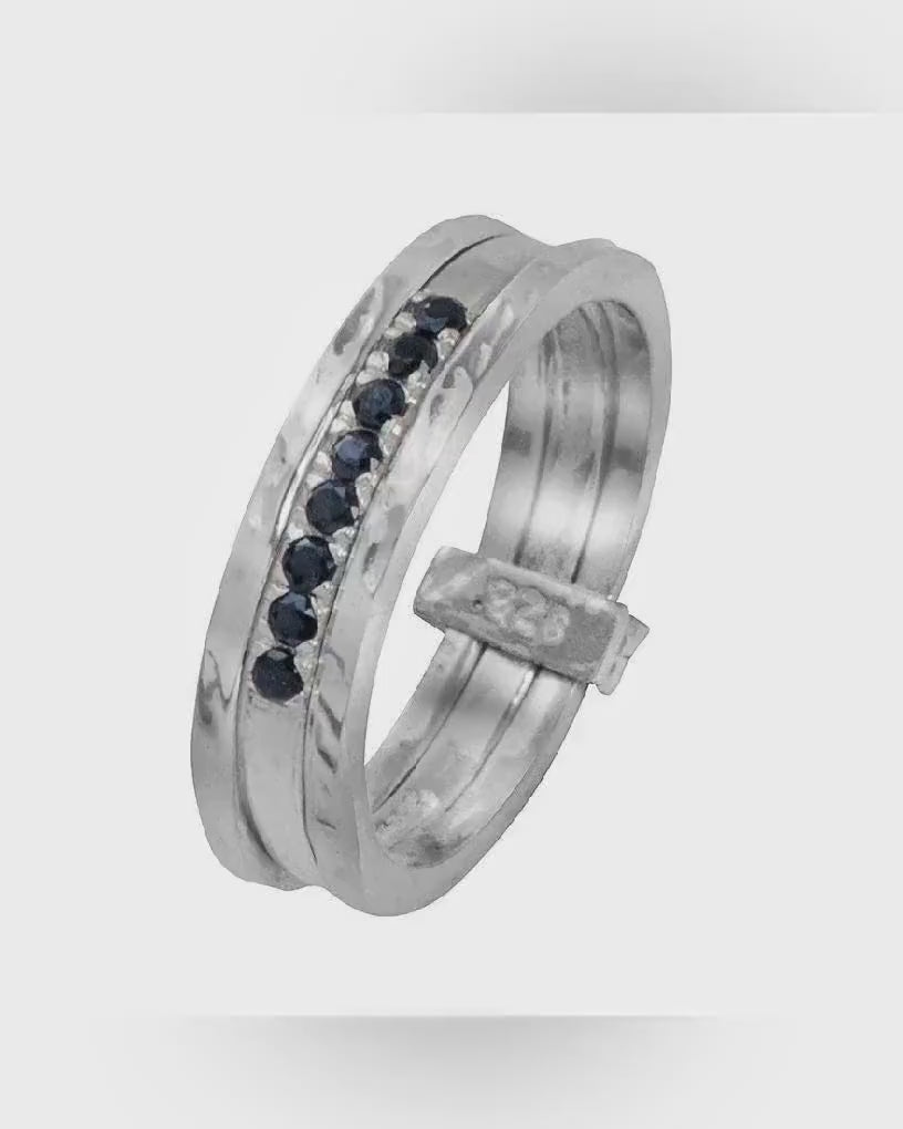 Handmade Stackable Ring 925 Sterling Silver Natural Black Spinel Gemstone