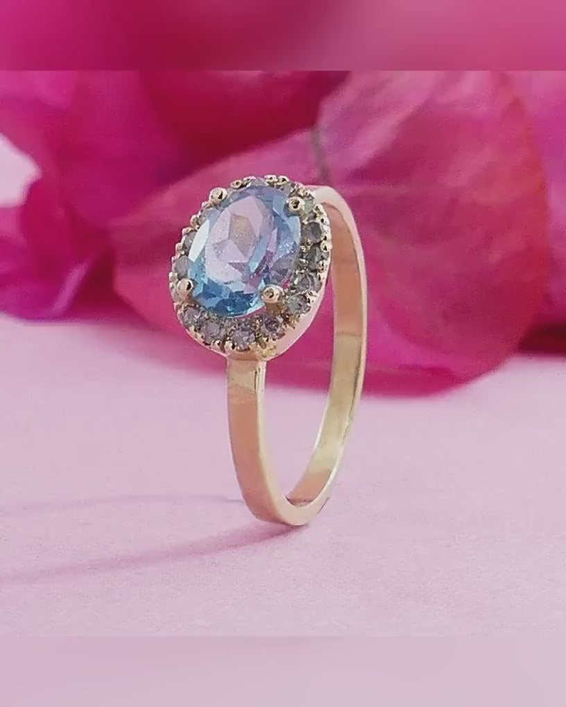 Blue Apatite Diamonds Engagement ring 14 karat Gold