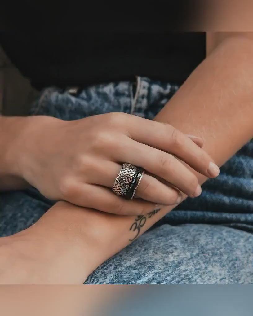 Black Ceramic 925 Sterling Silver Large Spinner Ring Bohemian ring