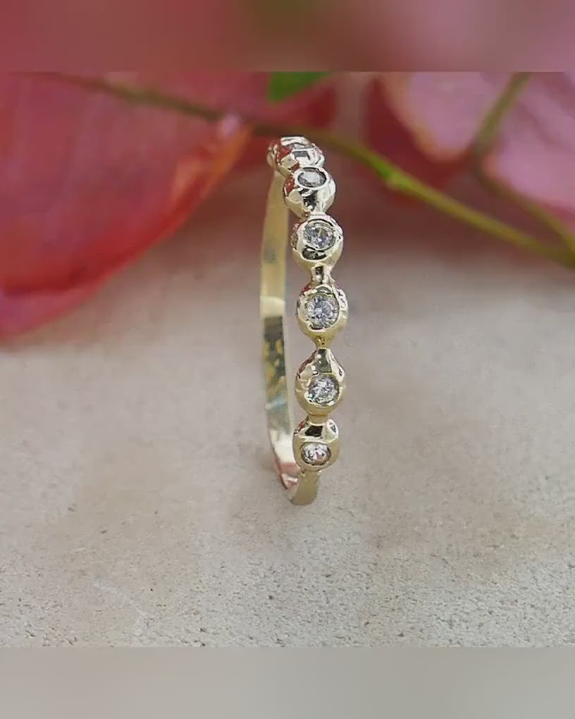 Unique Engagement ring 14 karat Yellow Gold Handmade Stackable Ring White Cubic Zirconia Minimalist Ring