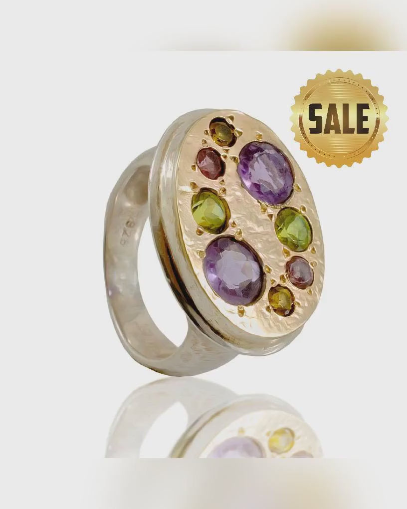 Gemstone Symphony: Handcrafted Dual Tone Ring