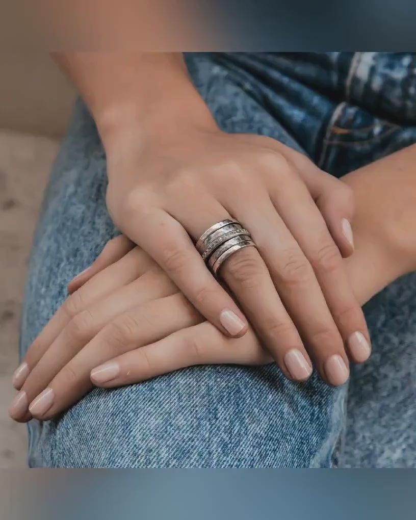 Unique Handcrafted Sppiner Ring 925 Sterling Silver 3.2 Carat White Cubic Zirconia Stone Set Setting,Bohemian Ring,Worry Ring,Sparkling Ring