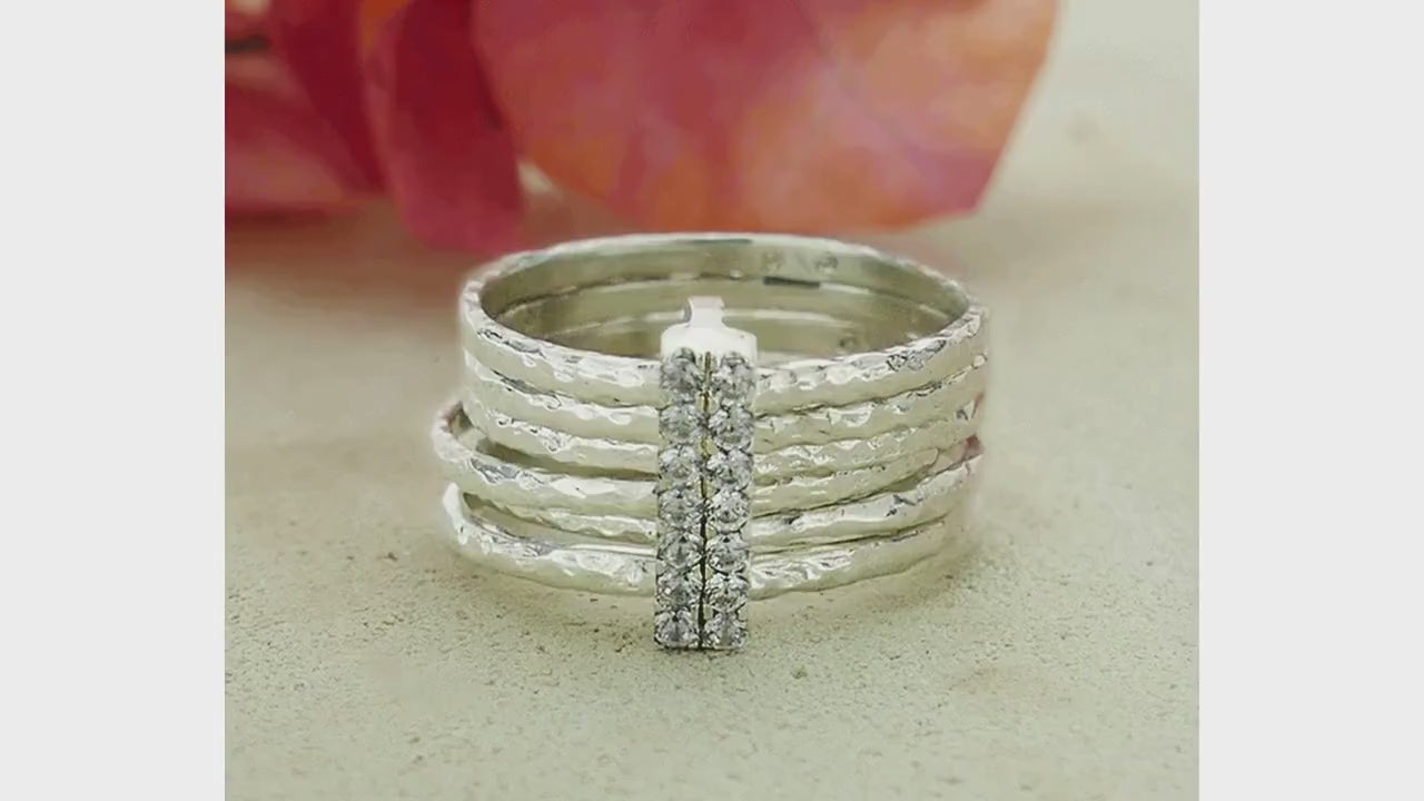 Unique Stackable Ring Cubic Zirconia Stone 925 Sterling Silver, Gypsy ring, Bohemian silver ring