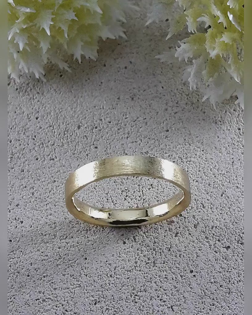 Unique  Wedding Band Solid 14 Karat Yellow Gold Special Brush Finish