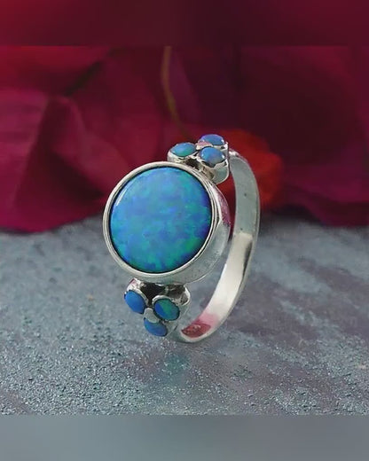 2.5 Carat Blue Opal Stones 925 Sterling Silver Solitaire with Accents Ring Set Setting Gemstone ring, Gypsy ring, Bohemian ring, Hippie ring