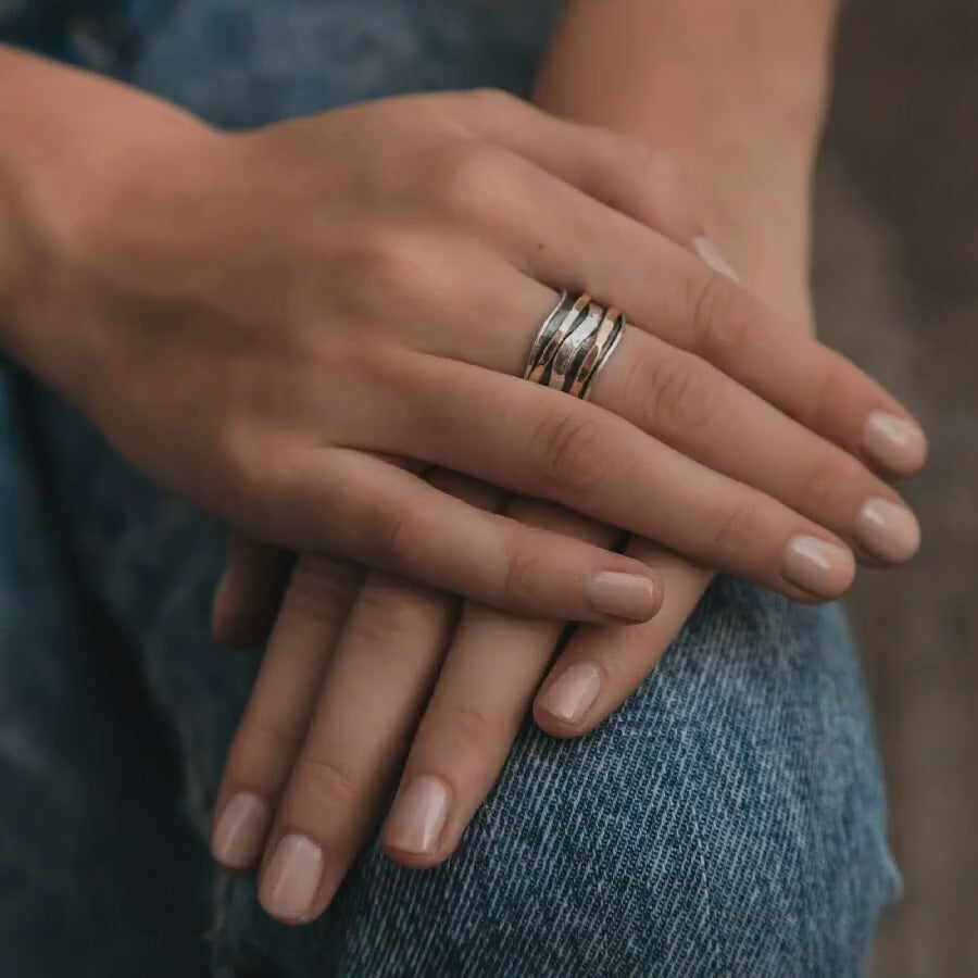 SPIRA Handcrafted Two Tone Spinner Ring Solid 9 karat Yellow and Rose Gold And 925 Sterling Silver