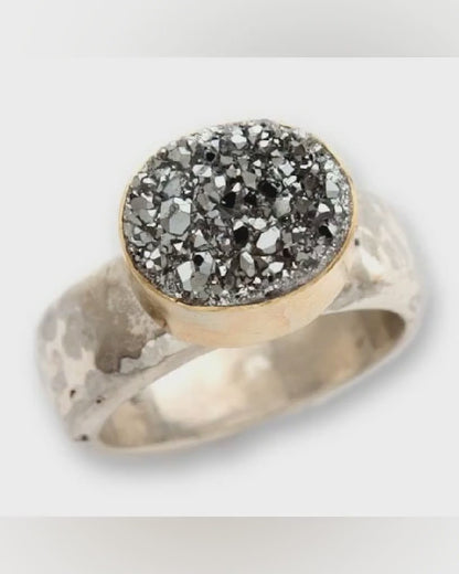 Bold Gleam: Contemporary Druzy Two-Tone Ring