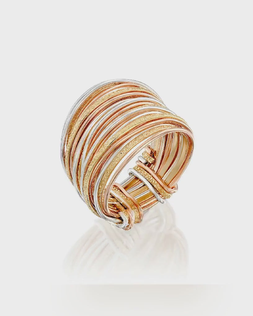 SPIRA Handcrafted Contemporary Design Two Tone 14K Gold filled And 925 Sterling Silver Wrap Ring Bohemian ring Mixed metal ring Large ring