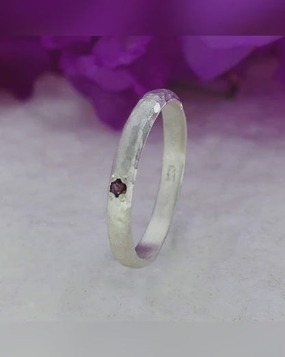 Hammered Stackable Ring 925 Sterling Silver Natural Red Garnet Gemstone,Minimalist Ring