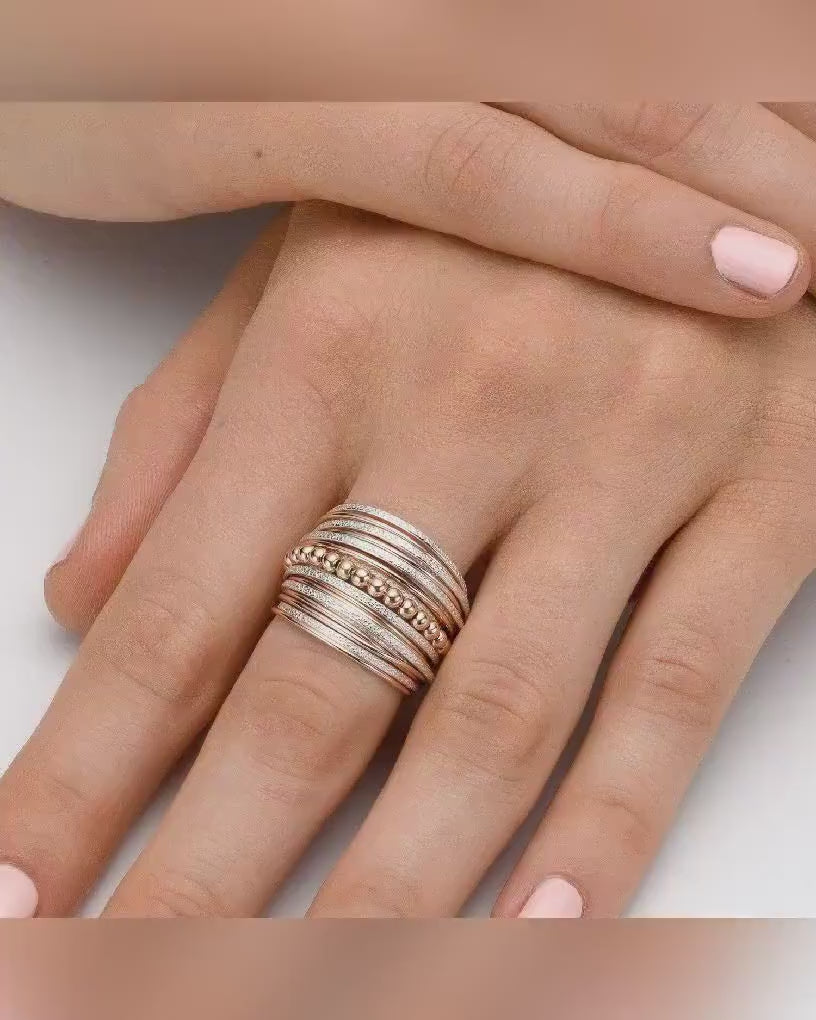 SPIRA Unique Handcrafted  Design Two Tone 14K Rose Gold filled And 925 Sterling Silver Wrap Boho Ring Wide two tone ring Mixed metal ring