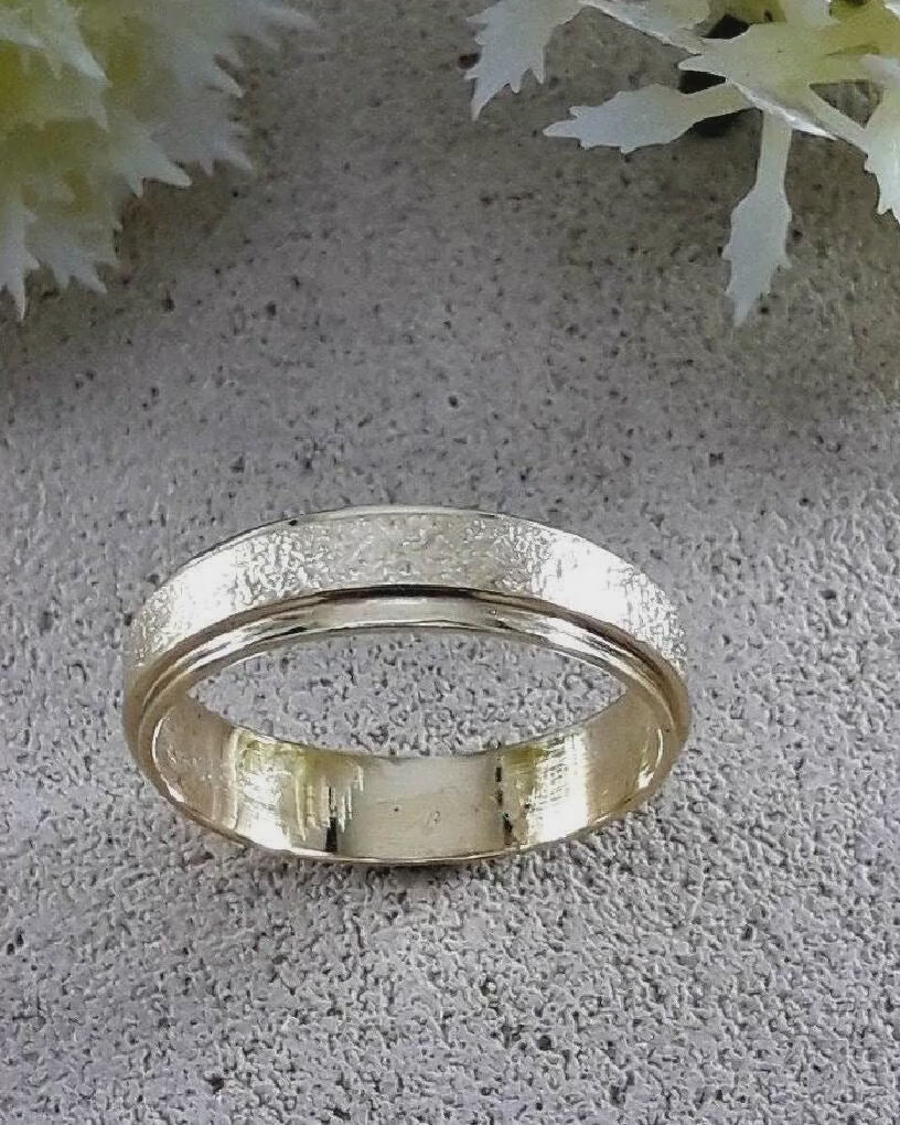 Handcrafted Wedding Ring Solid 14 Karat Yellow Gold Special Brush Finish