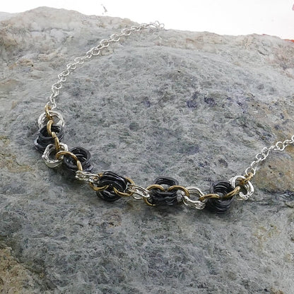 SPIRA Mixed Metal Necklace Unique Handcrafted 925 Sterling Silver and 14K Yellow Gold Filled Loop Chain Boho Chic Necklace Two Tone Necklace