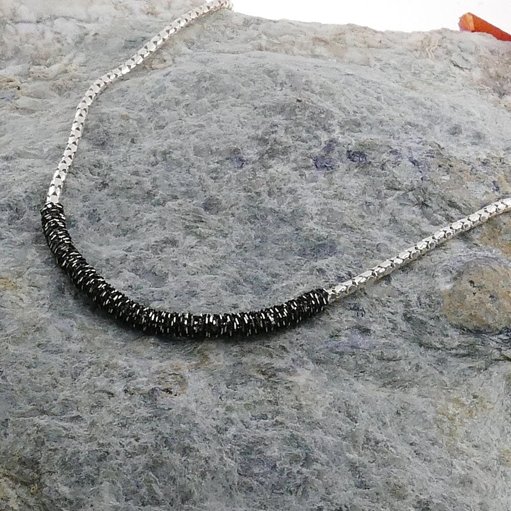 SPIRA Oxidized Necklace Unique Handcrafted 925 Sterling Silver Rope Chain Boho Chic Necklace Casual Sparkling Silver Necklace Made in Israel