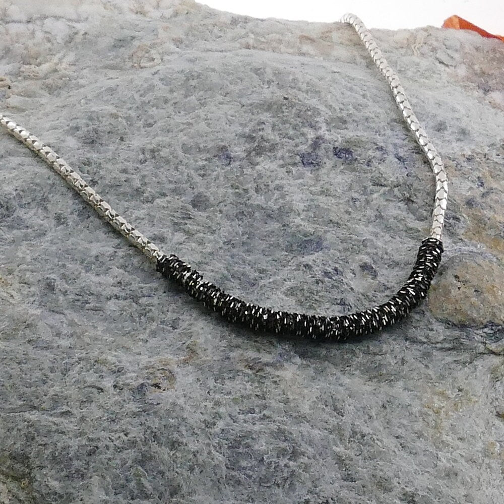 SPIRA Oxidized Necklace Unique Handcrafted 925 Sterling Silver Rope Chain Boho Chic Necklace Casual Sparkling Silver Necklace Made in Israel