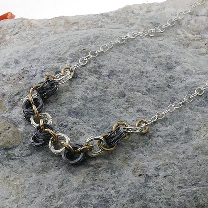 SPIRA Mixed Metal Necklace Unique Handcrafted 925 Sterling Silver and 14K Yellow Gold Filled Loop Chain Boho Chic Necklace Two Tone Necklace