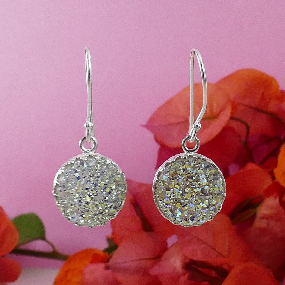 Handmade 925 Silver Druzy Agate Quartz Earring Natural crystal quartz