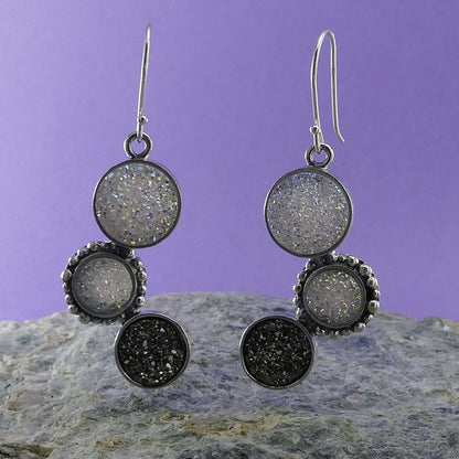 Elegance in Every Glint: Druzy Quartz Silver Statement Earrings