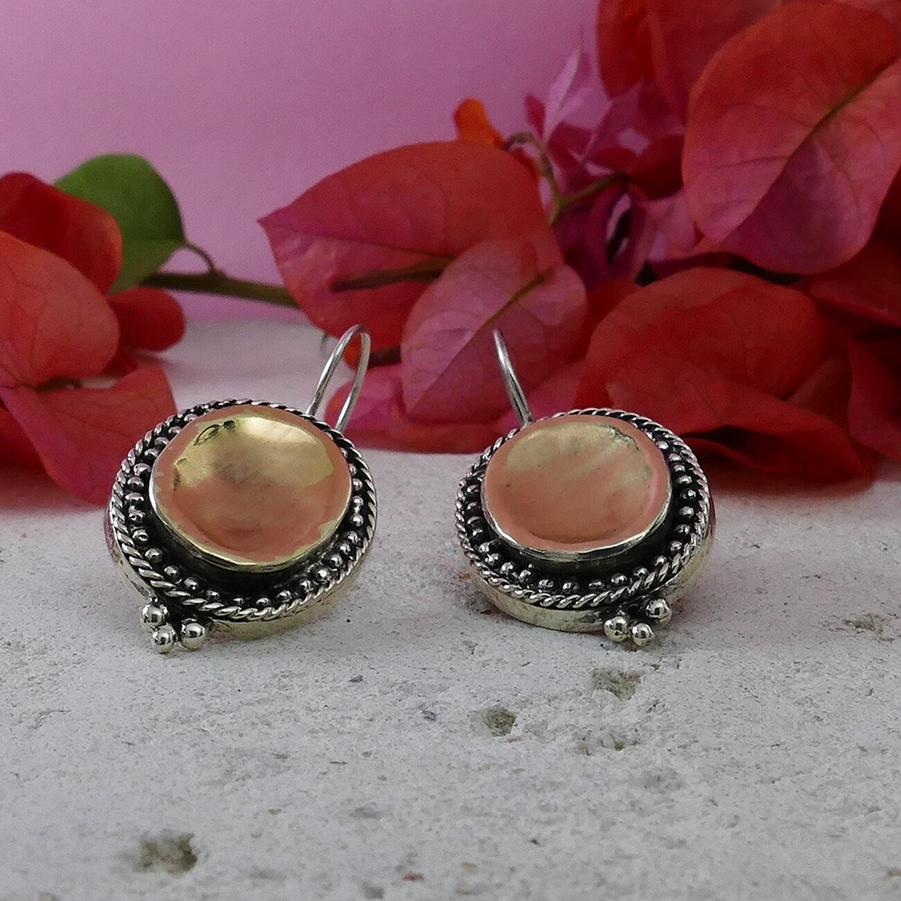 SPIRA Handcrafted Vintage Design Two Tone Solid 9k Yellow Gold And 925 Sterling Silver Drop/Dangle Earrings Fast Shipping! Everyday earrings