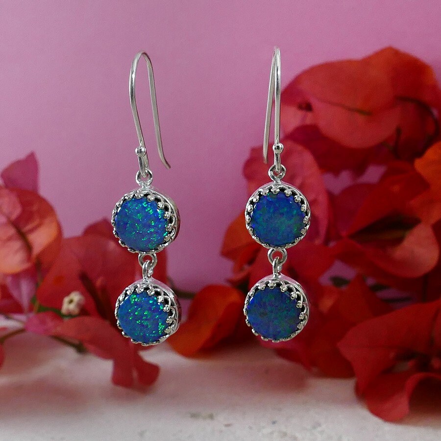 Unique Blue Opal Dangle Earrings 925 Sterling Silver, Elegant Earrings