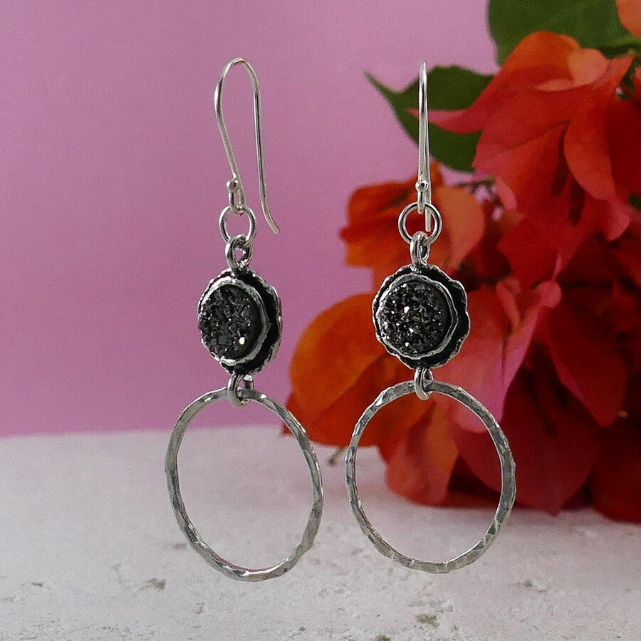 Natural crystal quartz solid 925 1.5 Carat Gray Agate Druzy Stone Israel earring 925 Sterling Silver Drop/Dangle Earrings Free Shipping!