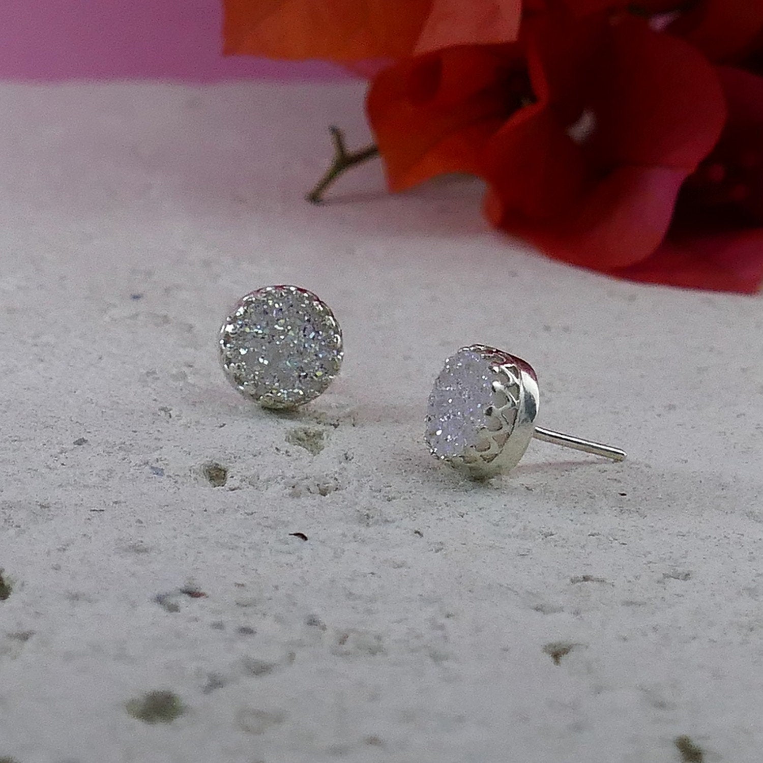 Natural Glamour: Druzy Quartz Silver Studs for Every Occasion