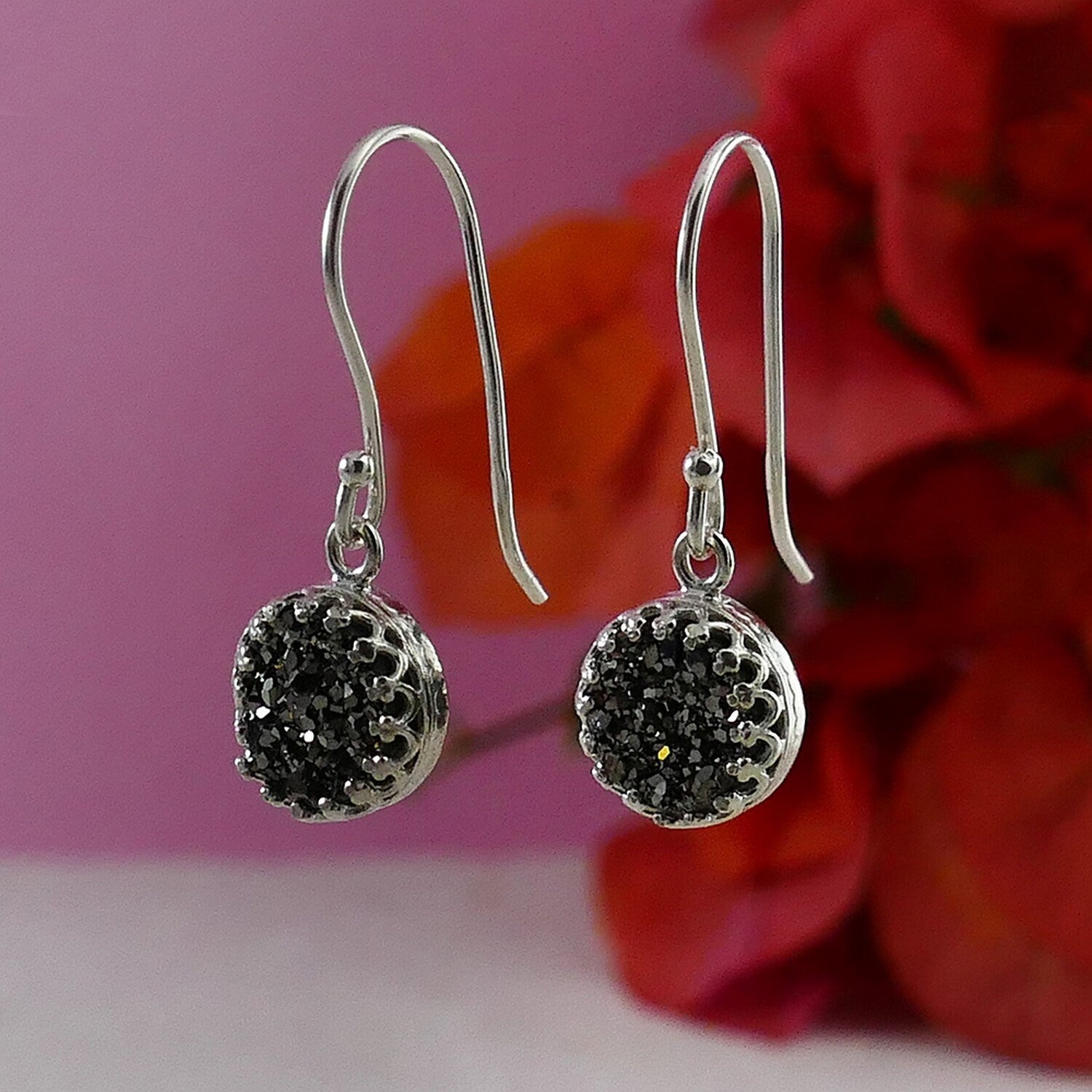 925 Sterling Silver Handmade Druzy Earrings Natural crystal quartz