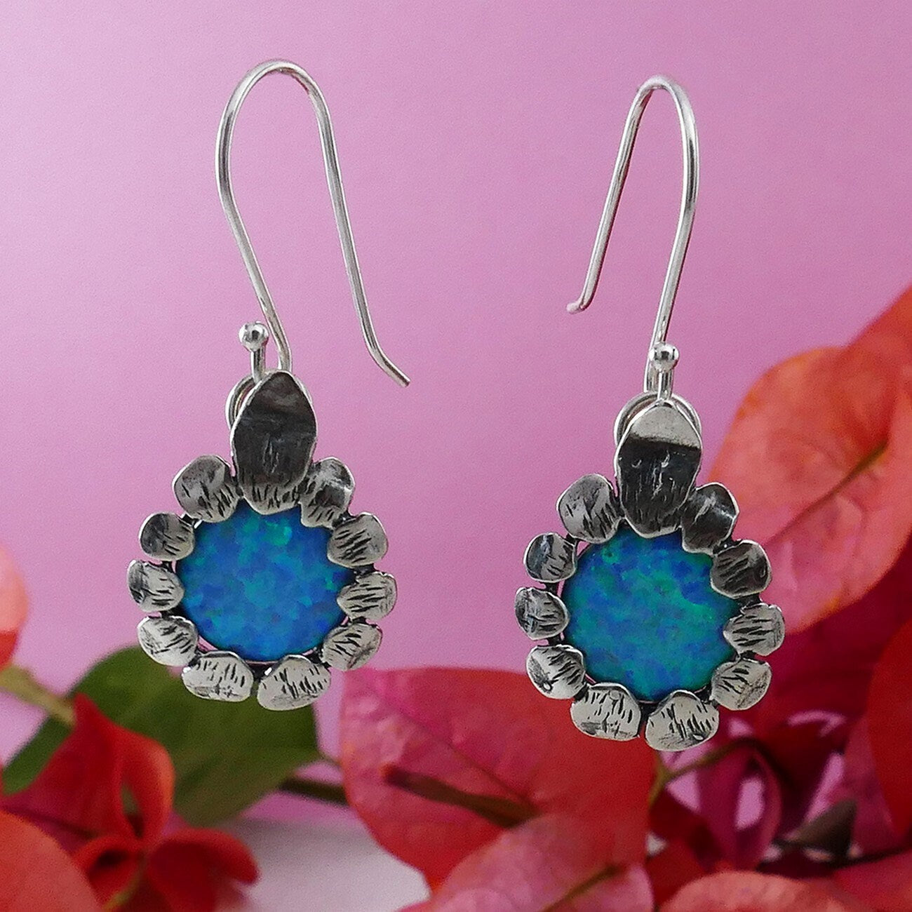 Israel earring 925 2.2Carat Blue Opal Stone 925 Sterling Silver Drop/Dangle Earrings Fast and Free Shipping!Everyday Earrings,Simple Dangle