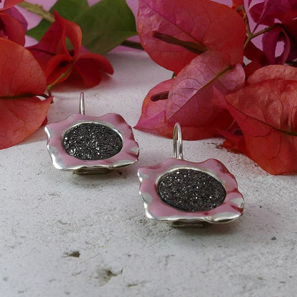 Urban Glamour: Contemporary Silver and Druzy Quartz Earrings