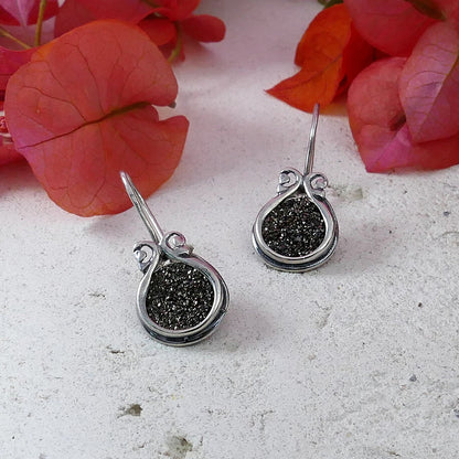 Handcrafted Gray Agate Druzy Dangle Earrings 925 Sterling Silver, Fast and Free Shipping, Everyday earrings