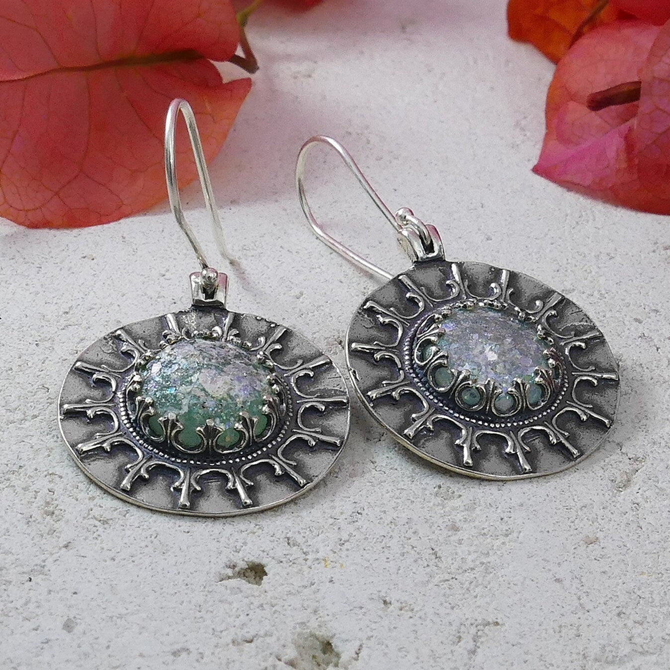 Ancient Radiance: Roman Glass Sterling Silver Earrings