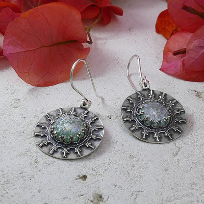 Ancient Radiance: Roman Glass Sterling Silver Earrings