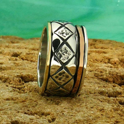 SPIRA Handcrafted Contemporary Design Two Tone Solid 9k Yellow/Rose Gold &amp; 925 Sterling Silver Spinner Ring, Unique Gypsy ring,Bohemian ring