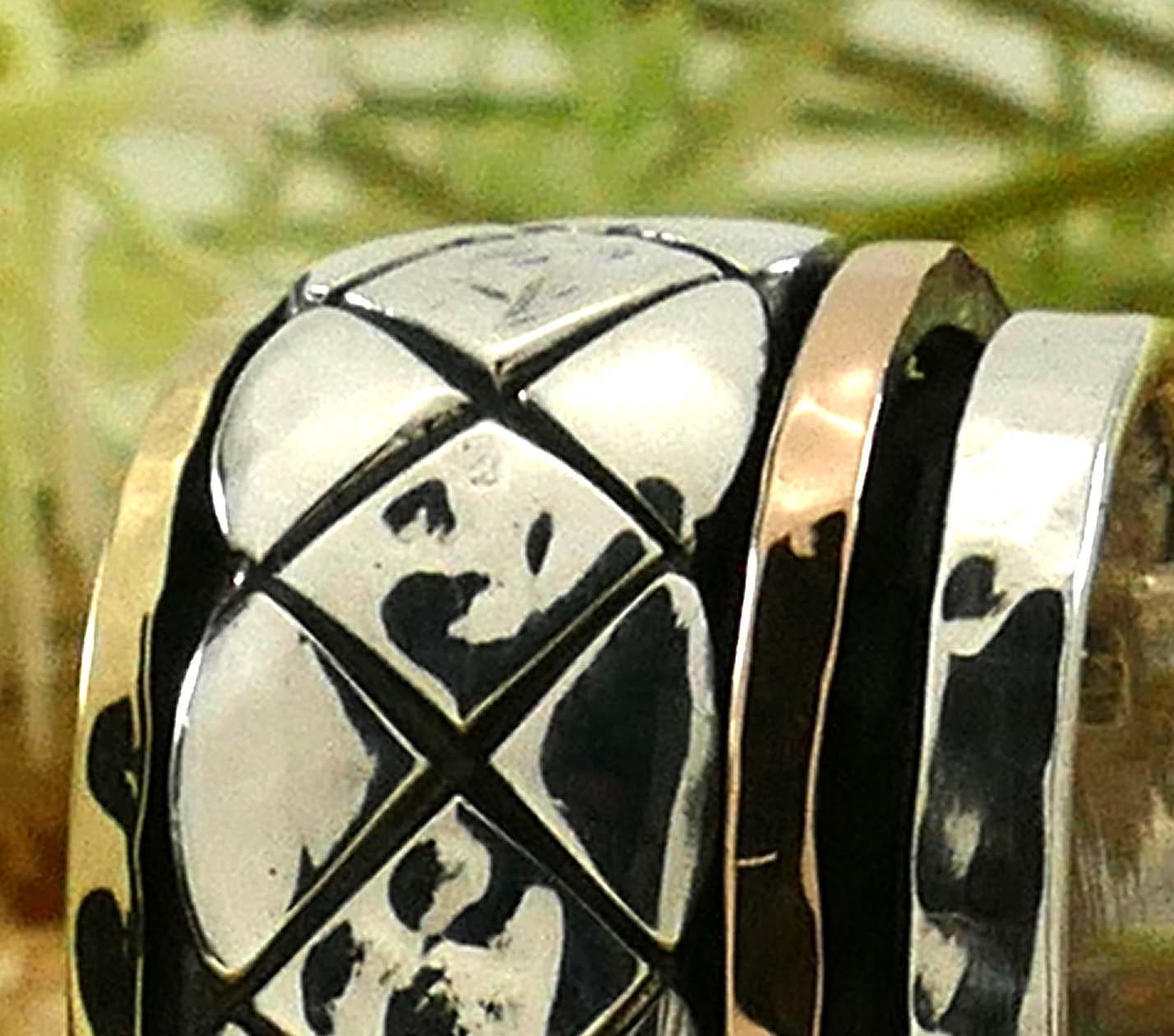 SPIRA Handcrafted Contemporary Design Two Tone Solid 9k Yellow/Rose Gold &amp; 925 Sterling Silver Spinner Ring, Unique Gypsy ring,Bohemian ring