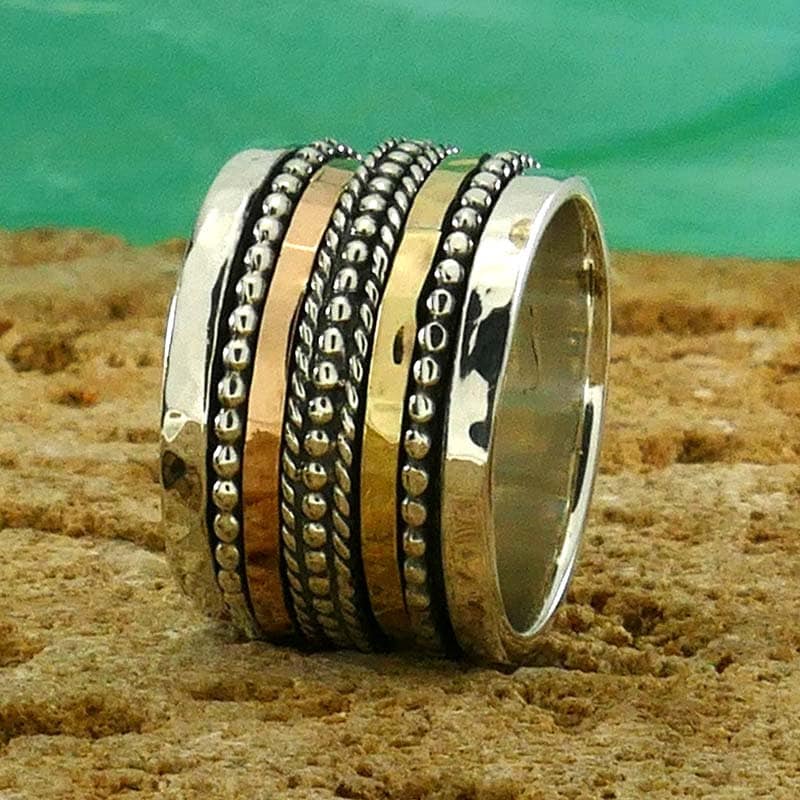 Bold Spin: Wide Two-Tone Statement Fidget Spinner Ring