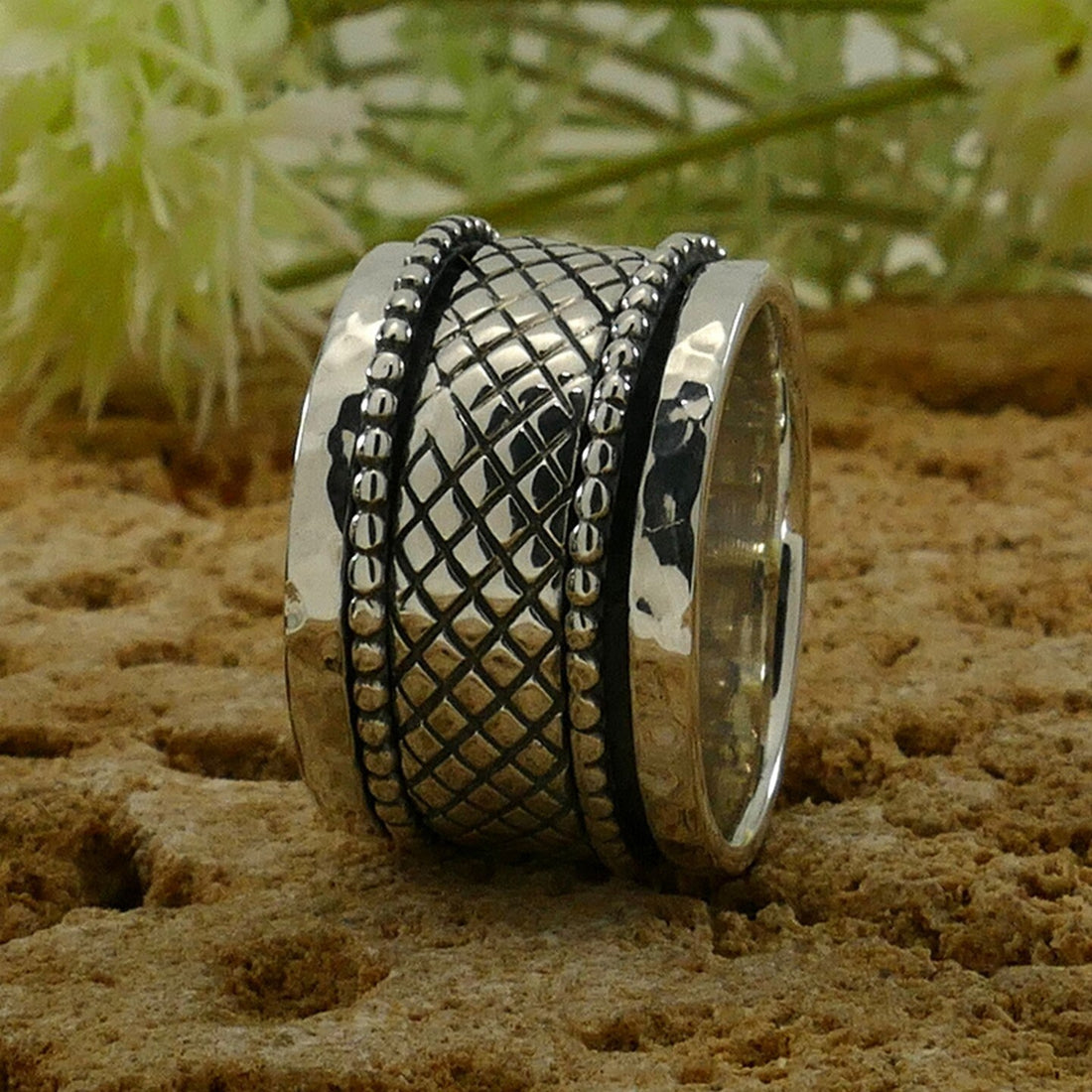 SPIRA Handcrafted Vintage Design 925 Sterling Silver Spinner Ring, Oxidized Silver Fidget ring, worry ring, Unique unisex ring, Large ring