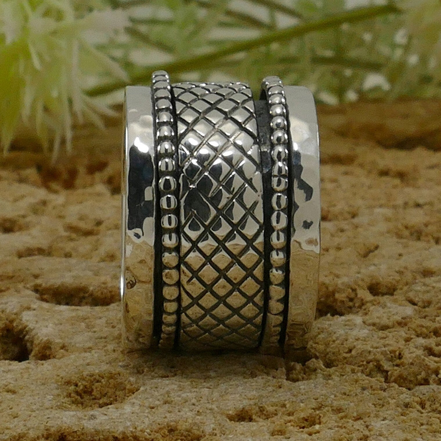 SPIRA Handcrafted Vintage Design 925 Sterling Silver Spinner Ring, Oxidized Silver Fidget ring, worry ring, Unique unisex ring, Large ring