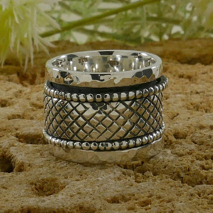 SPIRA Handcrafted Vintage Design 925 Sterling Silver Spinner Ring, Oxidized Silver Fidget ring, worry ring, Unique unisex ring, Large ring