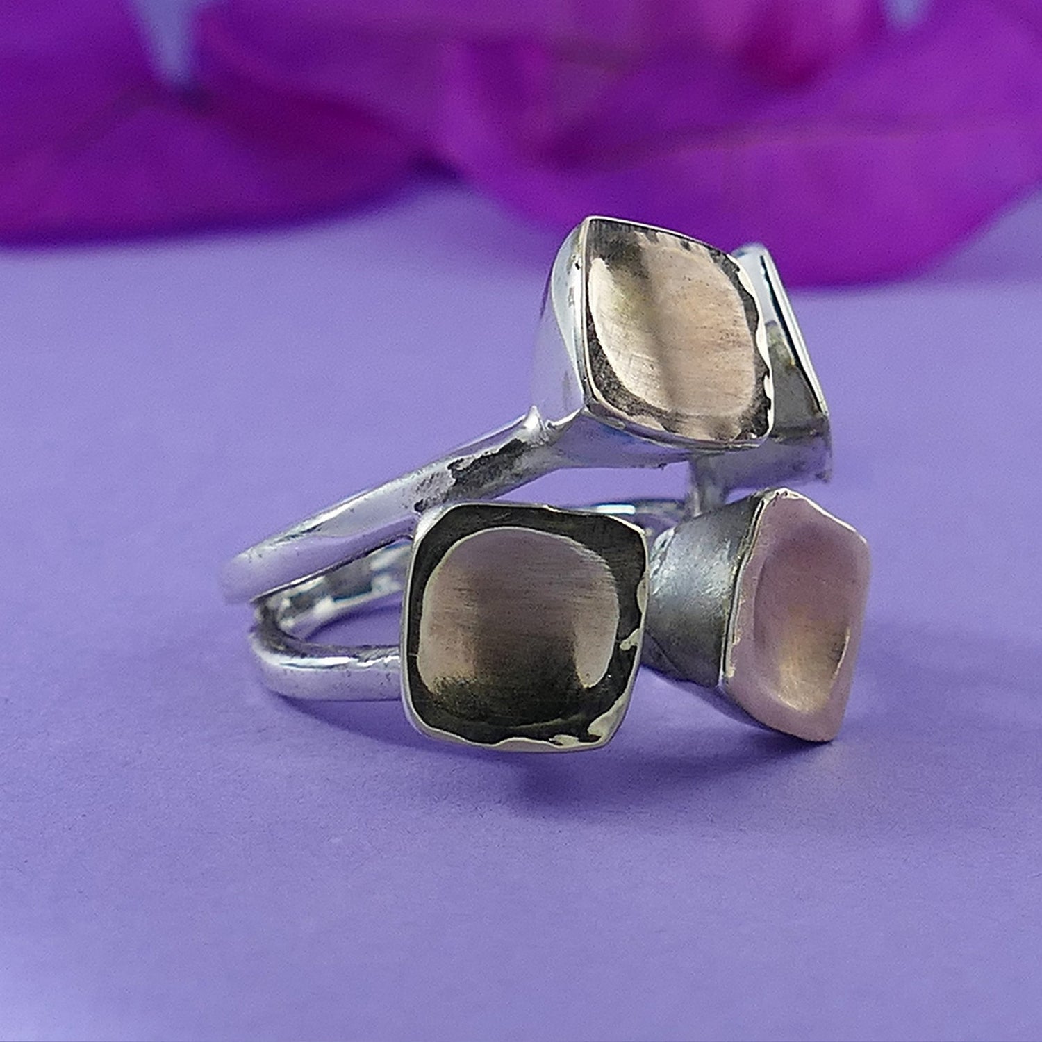 Handmade Two Tone 925 Sterling Silver and Solid 9 karat Yellow and Rose Gold