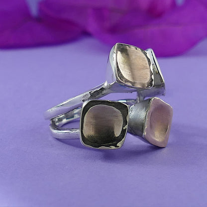 Handmade Two Tone 925 Sterling Silver and Solid 9 karat Yellow and Rose Gold