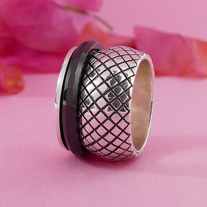 Black Ceramic 925 Sterling Silver Large Spinner Ring Bohemian ring