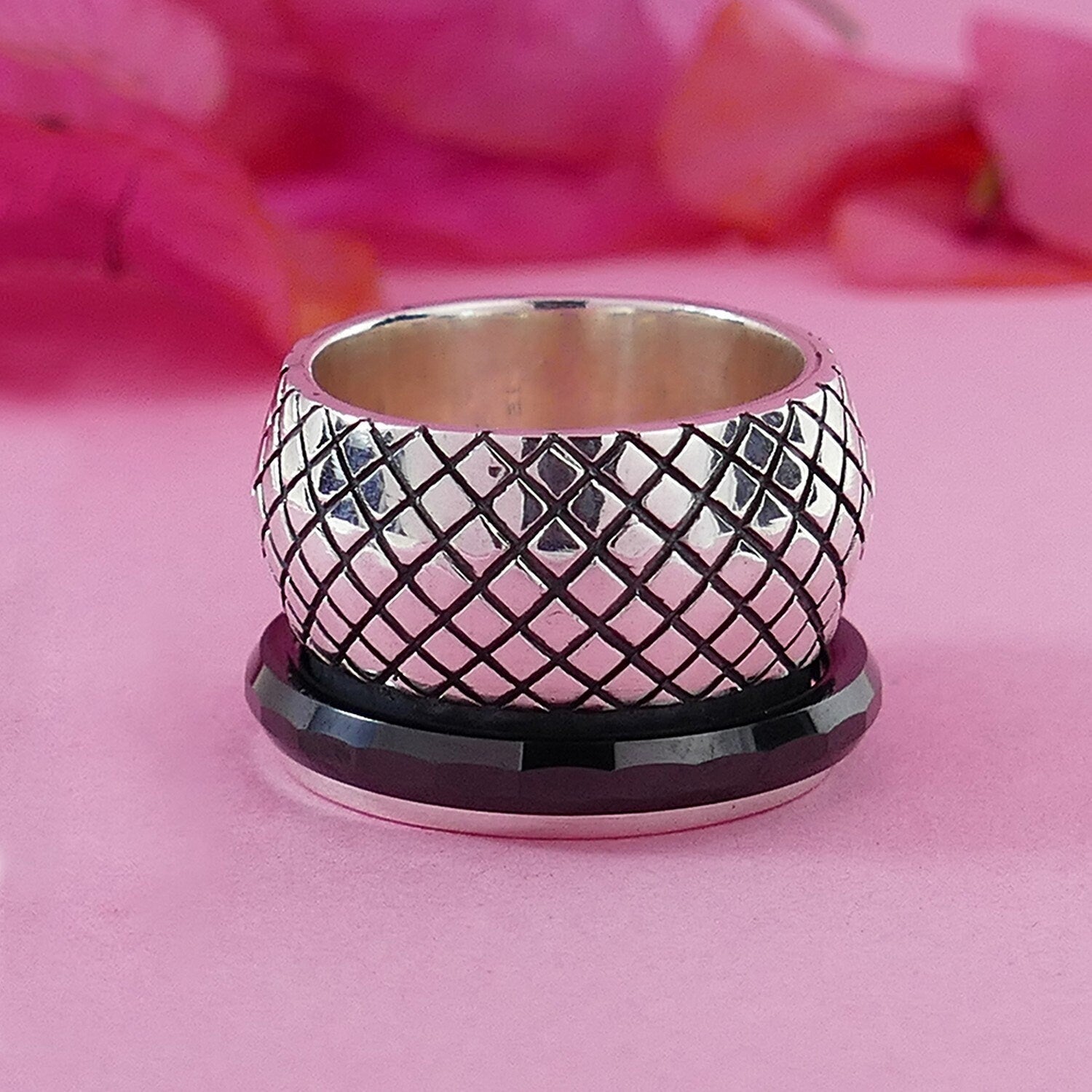 Black Ceramic 925 Sterling Silver Large Spinner Ring Bohemian ring