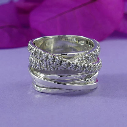 Handmade 925 Sterling Silver Cubic Zirconia Wrap Statment Ring