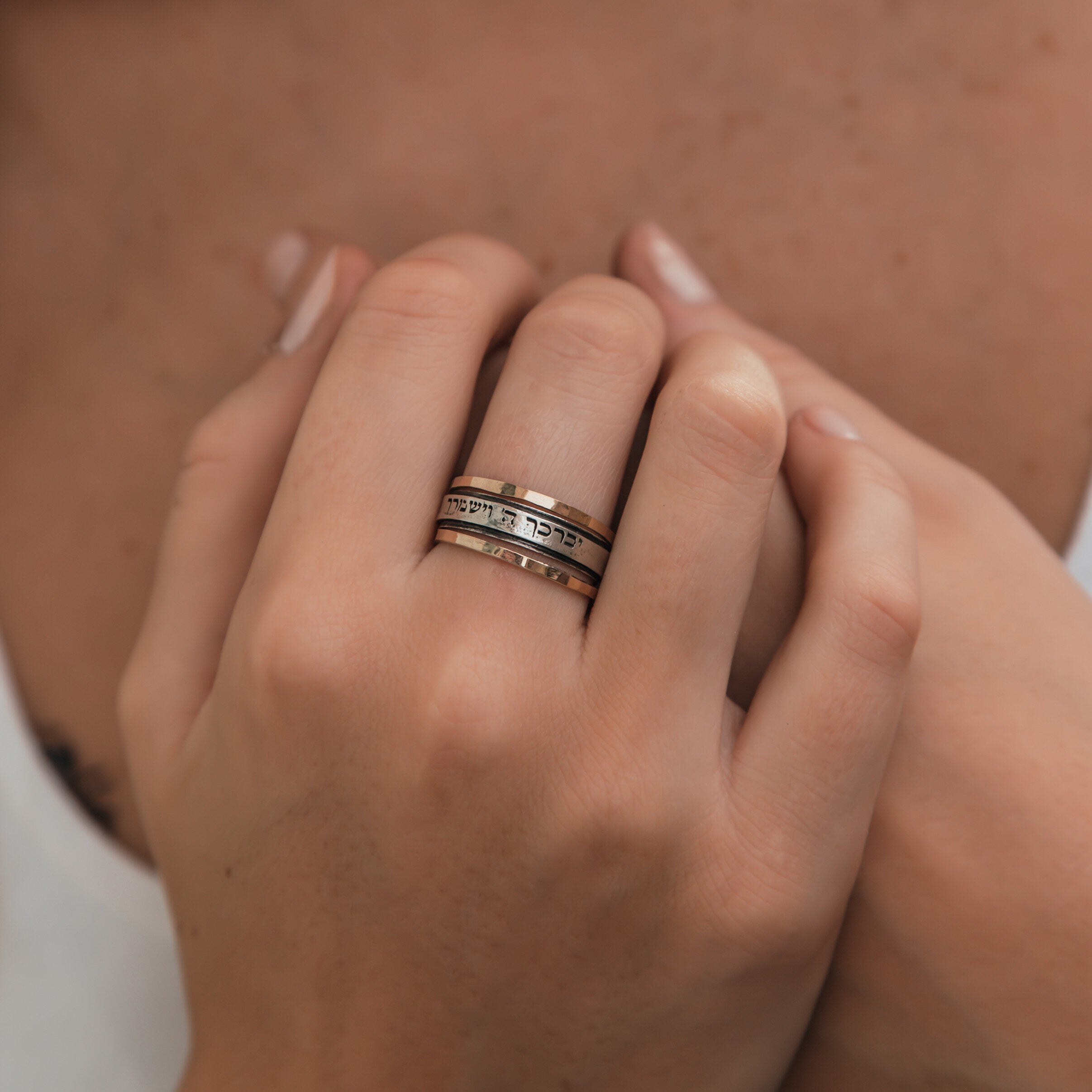 SPIRA Unique Handcrafted Mixed metal ring Two Tone Solid 9 karat Yellow Gold And 925 Sterling Silver Stackable Ring