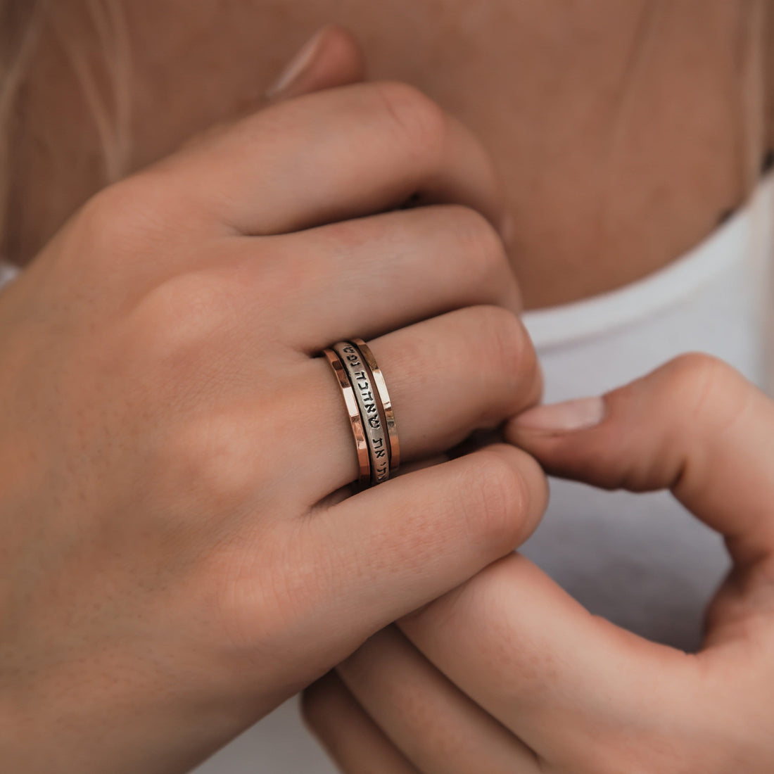 SPIRA Handcrafted Contemporary Design Two Tone Solid 9k Yellow &amp; Rose Gold And 925 Sterling Silver Stackable Ring,Jewish Ring Made In Israel